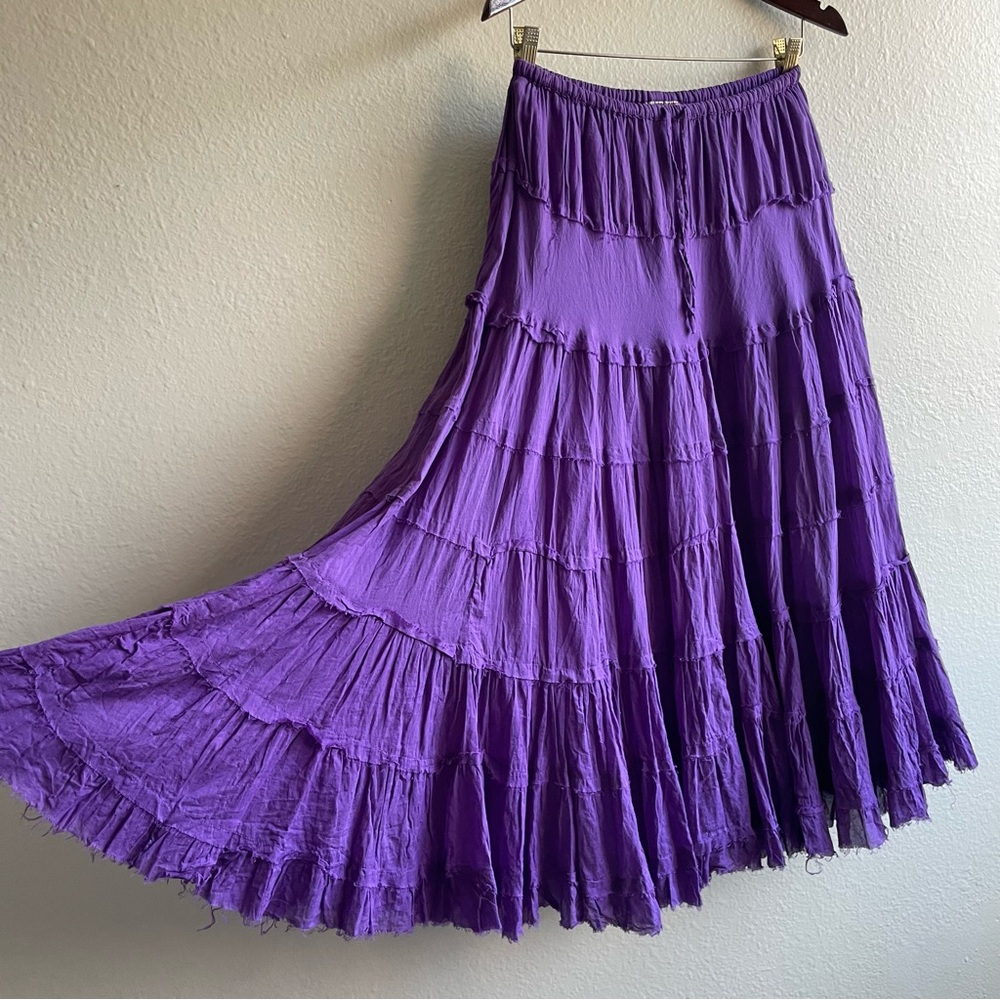 Vintage Cotton Purple Tiered Maxi Skirt